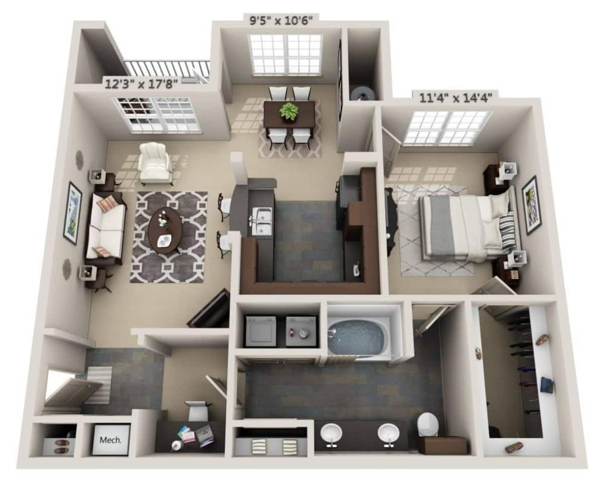 Floorplan diagram for Plan C (A1C), showing 1 bedroom