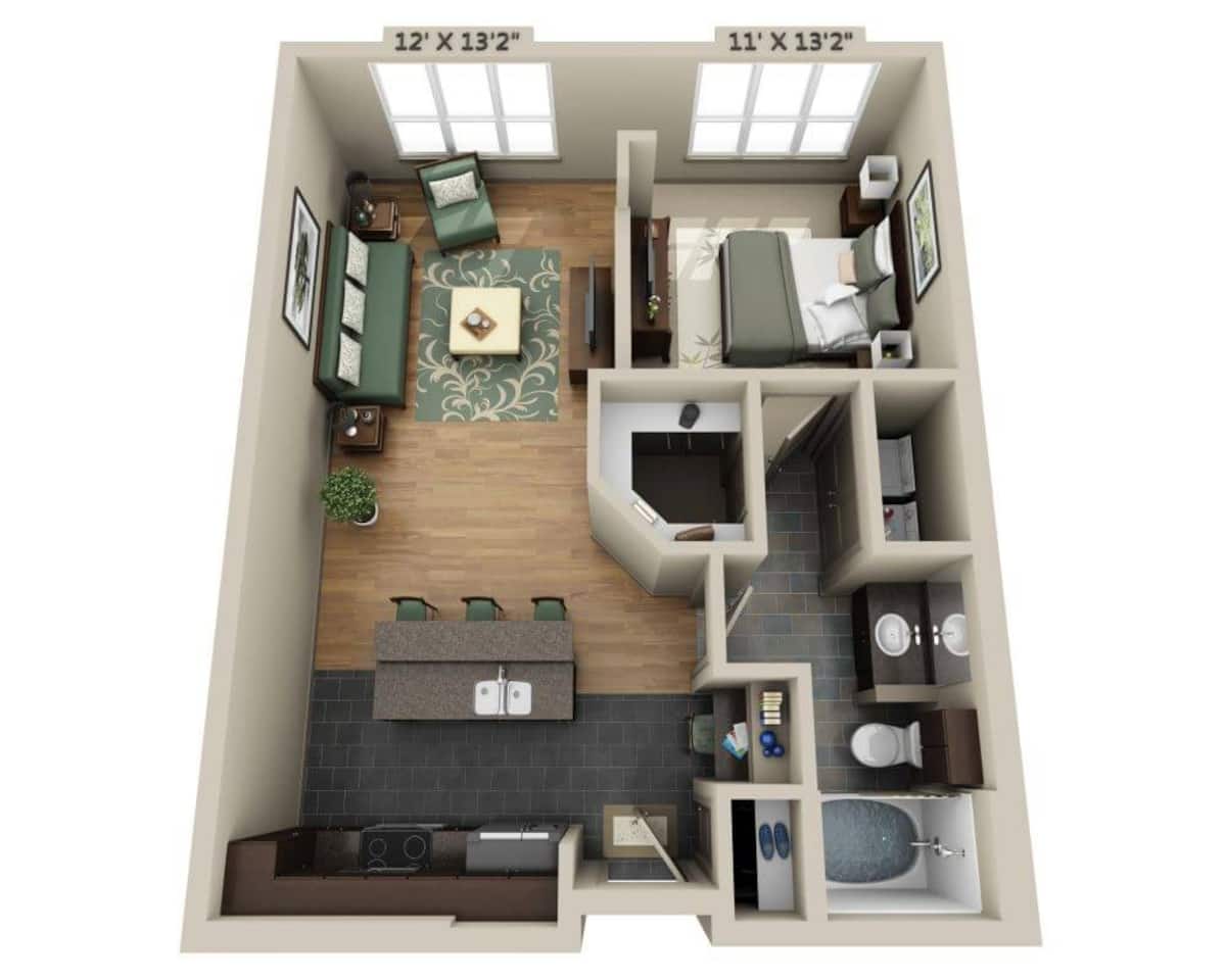 Floorplan diagram for Plan A (A1A), showing 1 bedroom