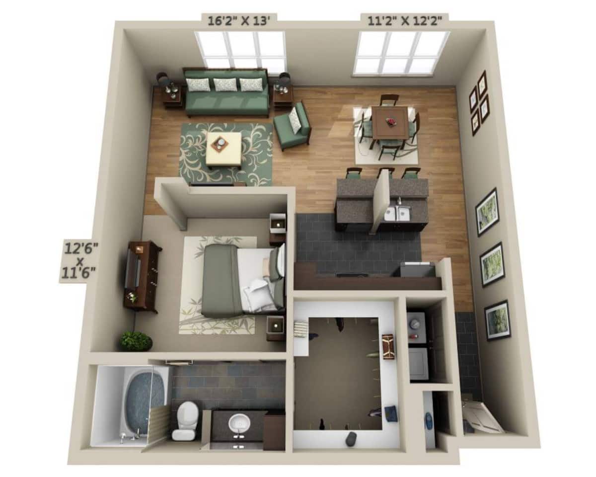 Floorplan diagram for Plan C (A1C), showing 1 bedroom
