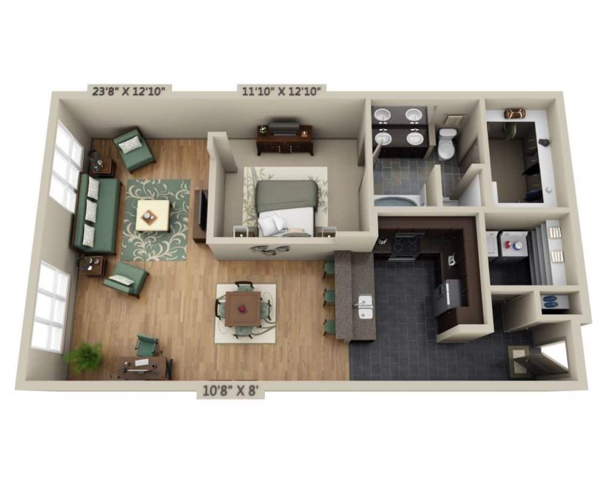 Floorplan diagram for Plan E (A1G), showing 1 bedroom
