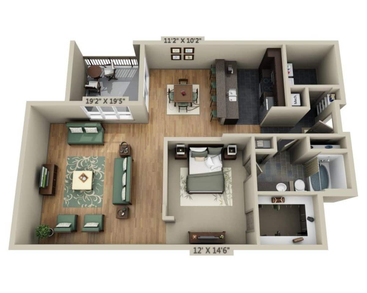Floorplan diagram for Plan F (A1I), showing 1 bedroom