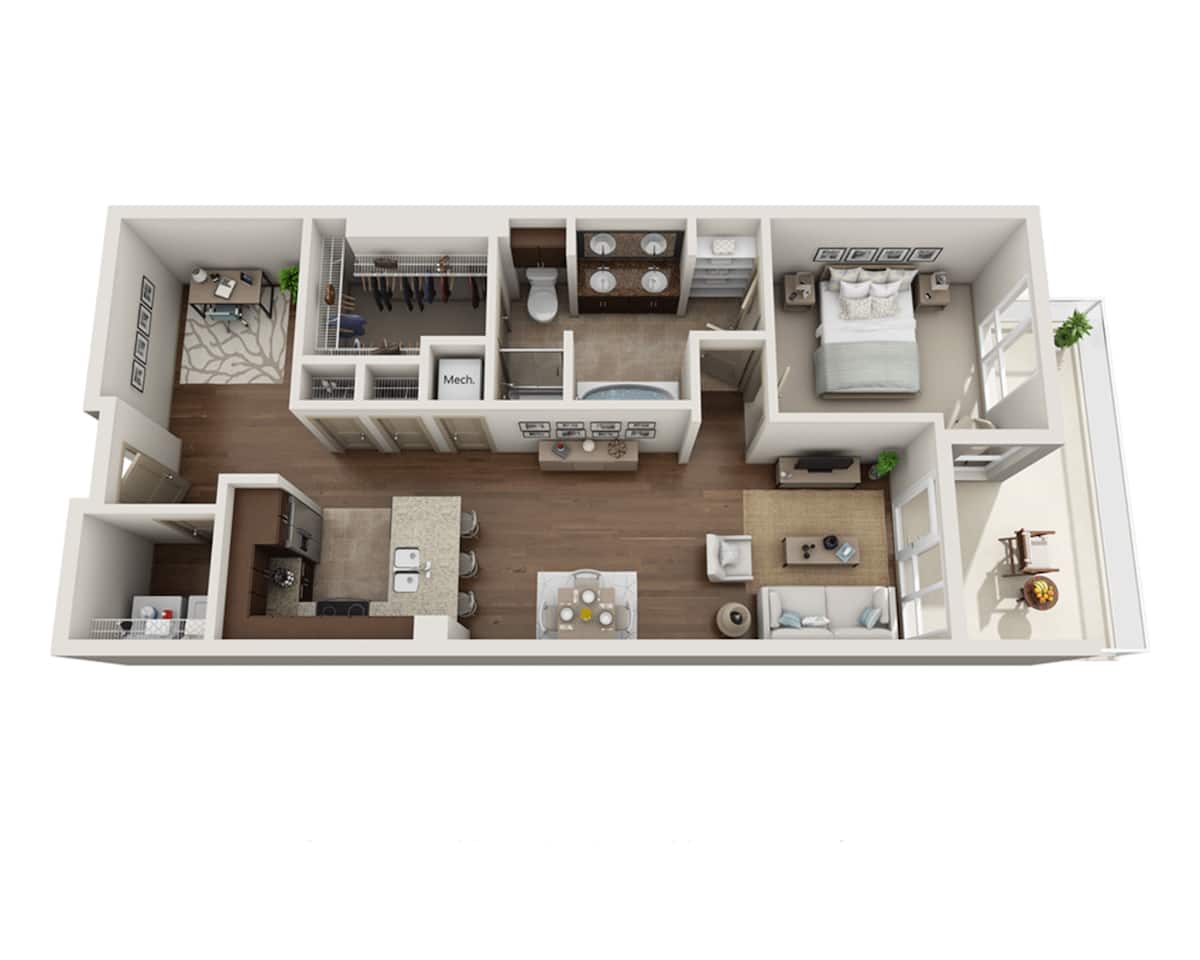 Floorplan diagram for Plan J (A1CD), showing 1 bedroom