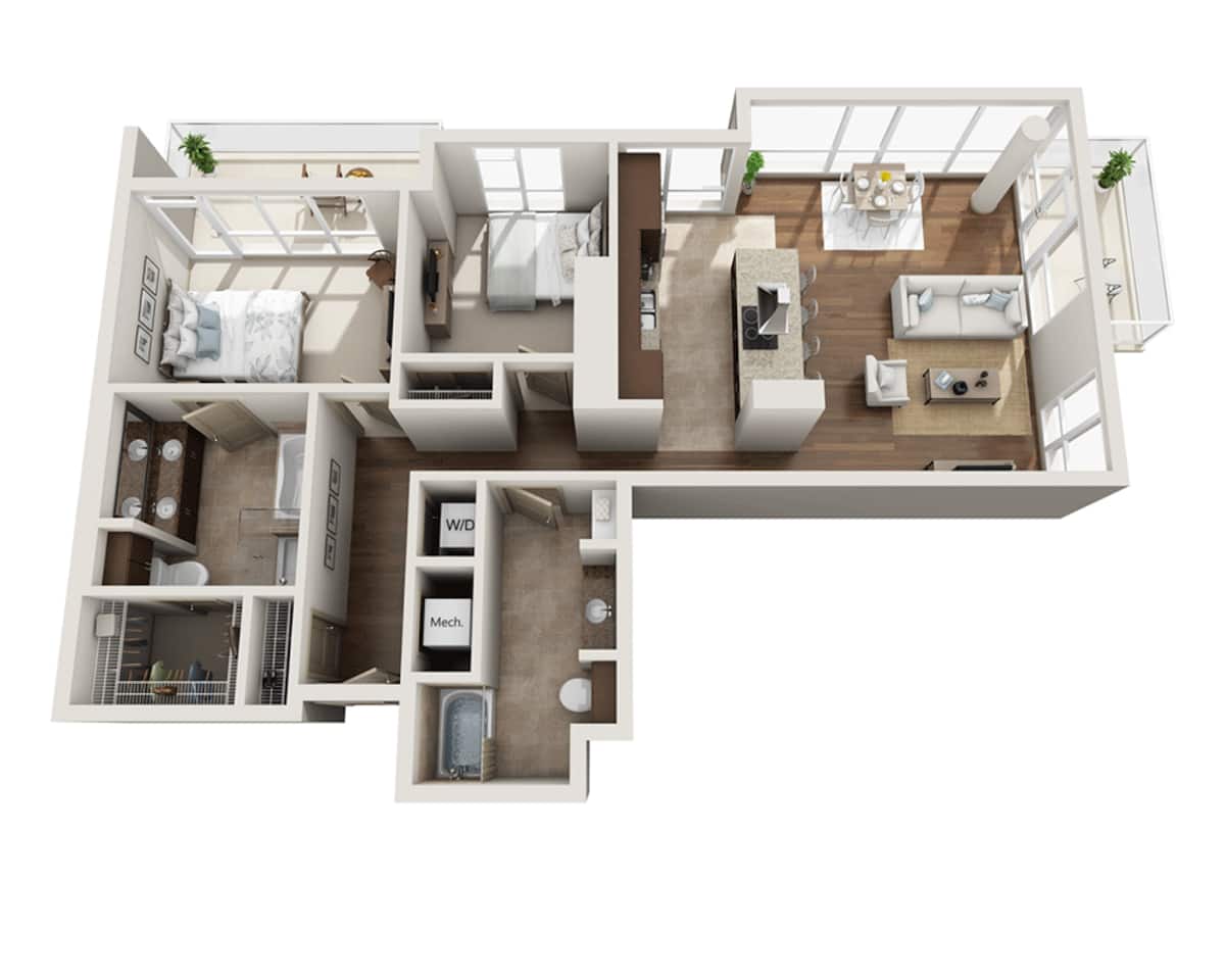 Floorplan diagram for Plan O (B2C), showing 2 bedroom