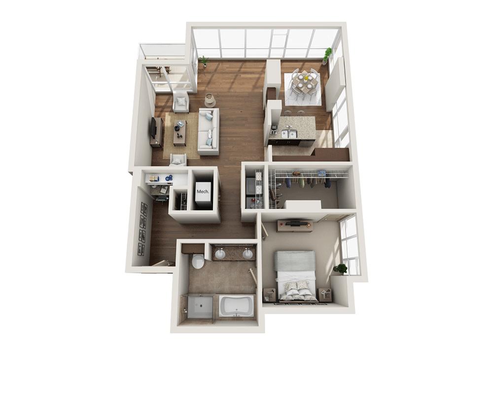 Floorplan diagram for A1D, showing 1 bedroom