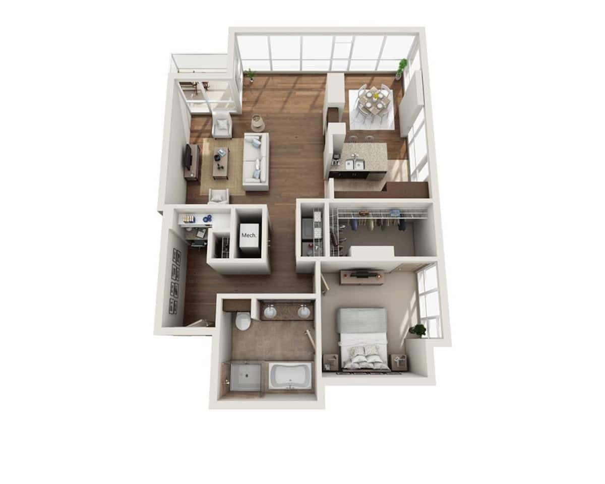Floorplan diagram for A1D, showing 1 bedroom