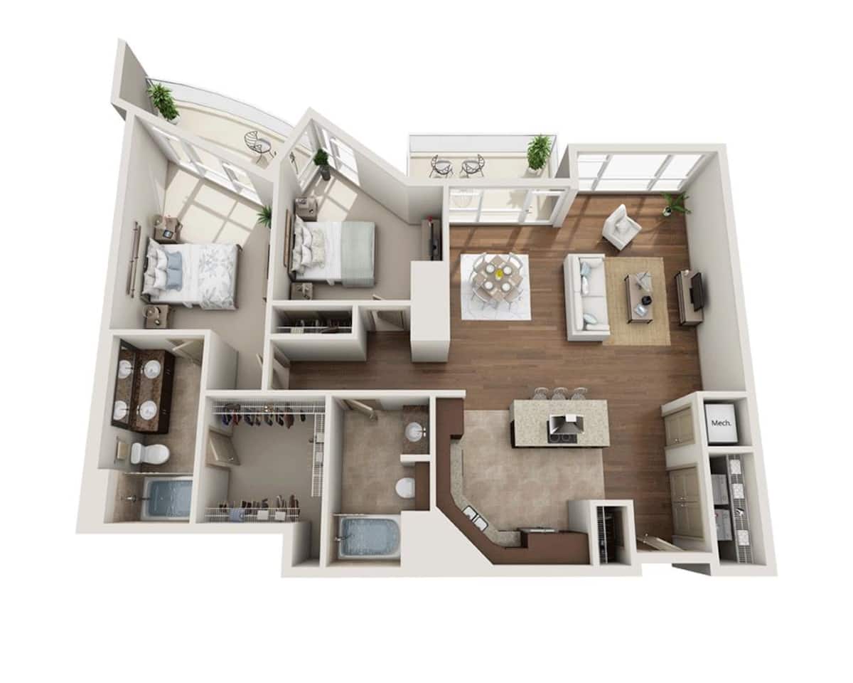 Floorplan diagram for B2B, showing 2 bedroom