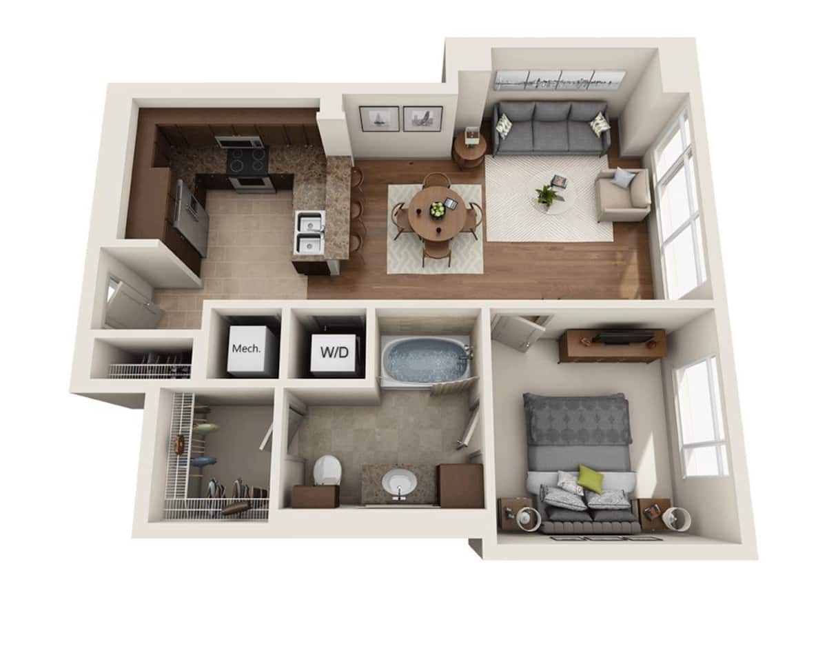 Floorplan diagram for Plan A (A1A), showing 1 bedroom