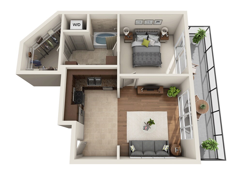Floorplan diagram for Plan B (A1B), showing 1 bedroom