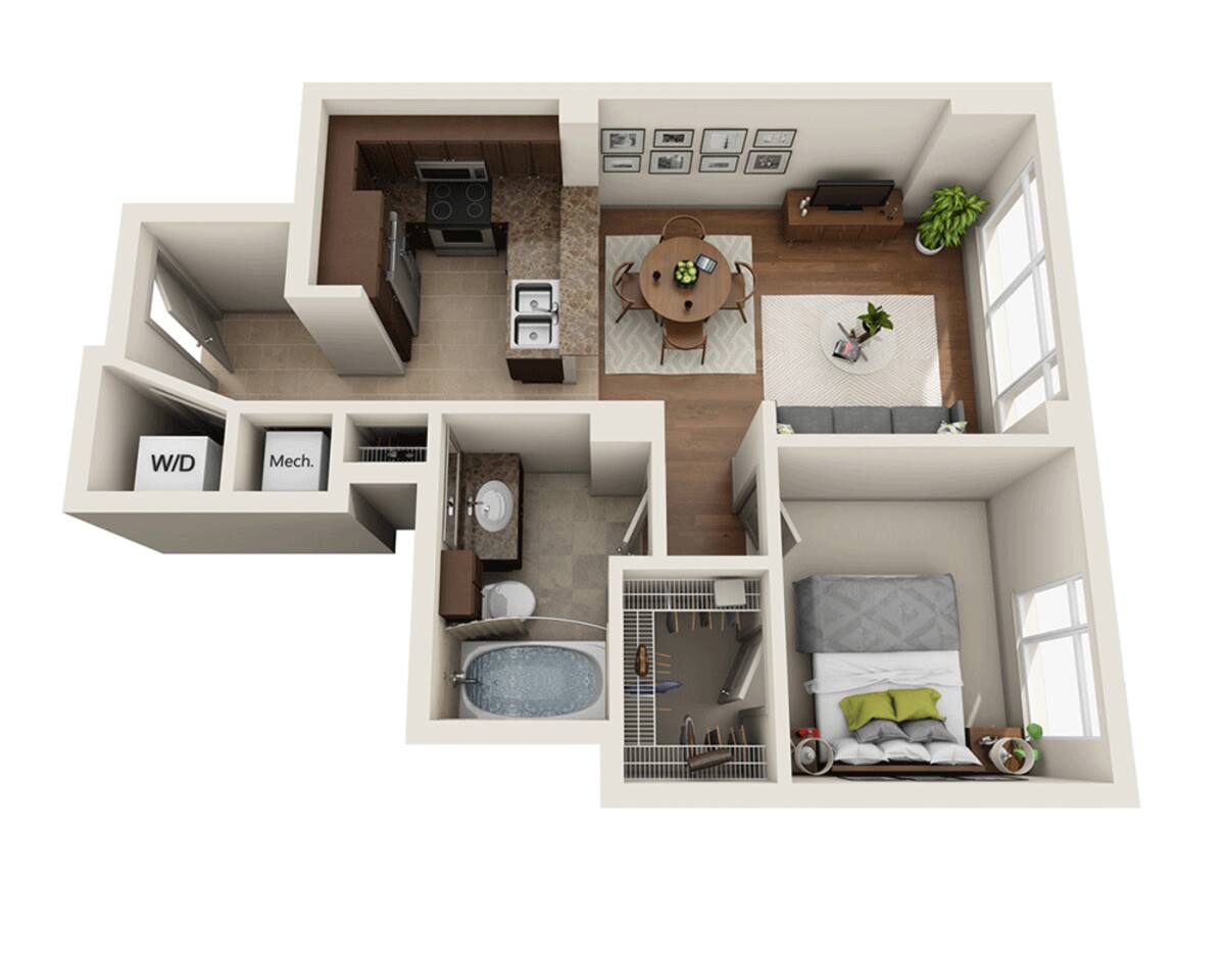 Floorplan diagram for Plan C (A1C), showing 1 bedroom