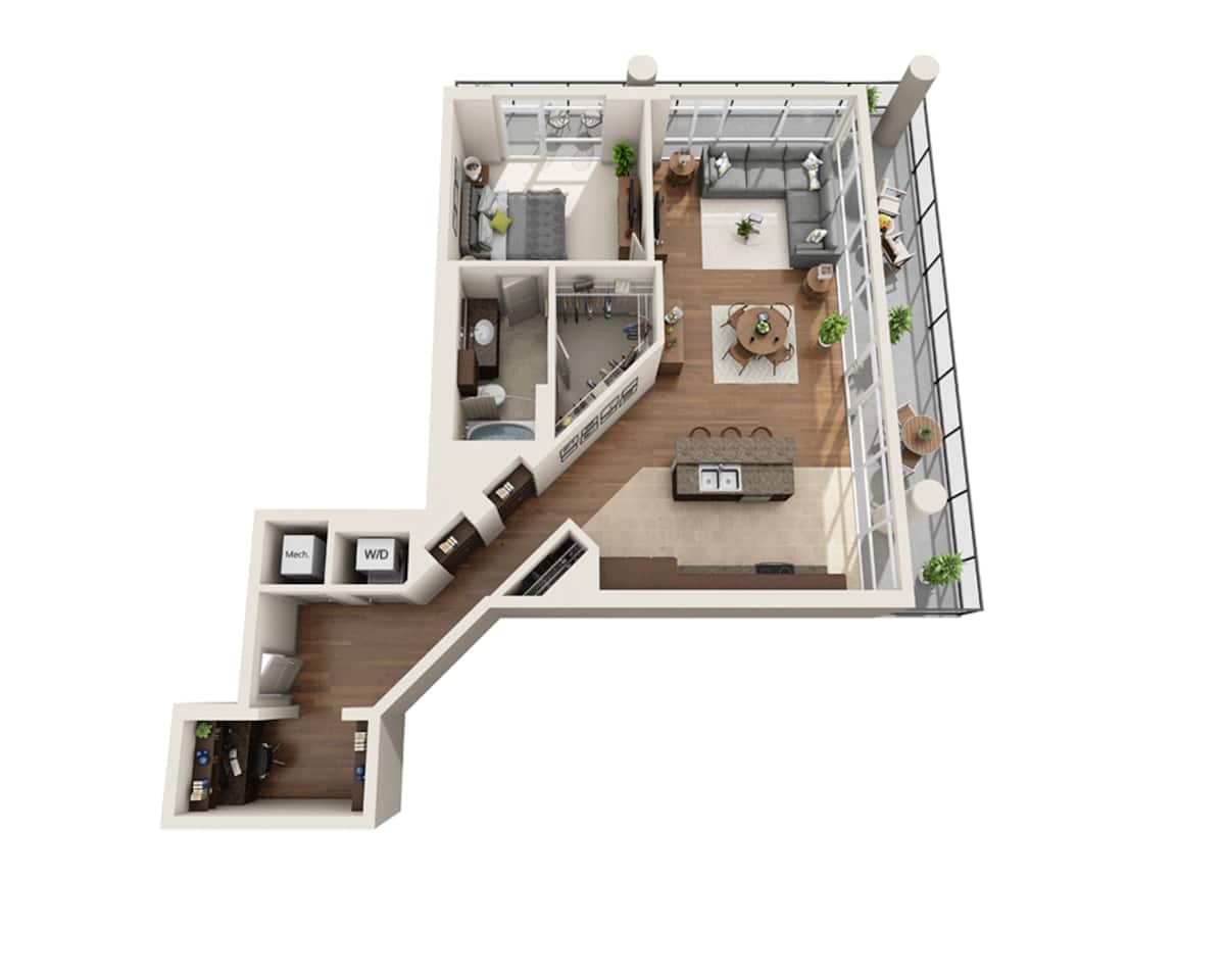Floorplan diagram for Plan I (A1I), showing 1 bedroom