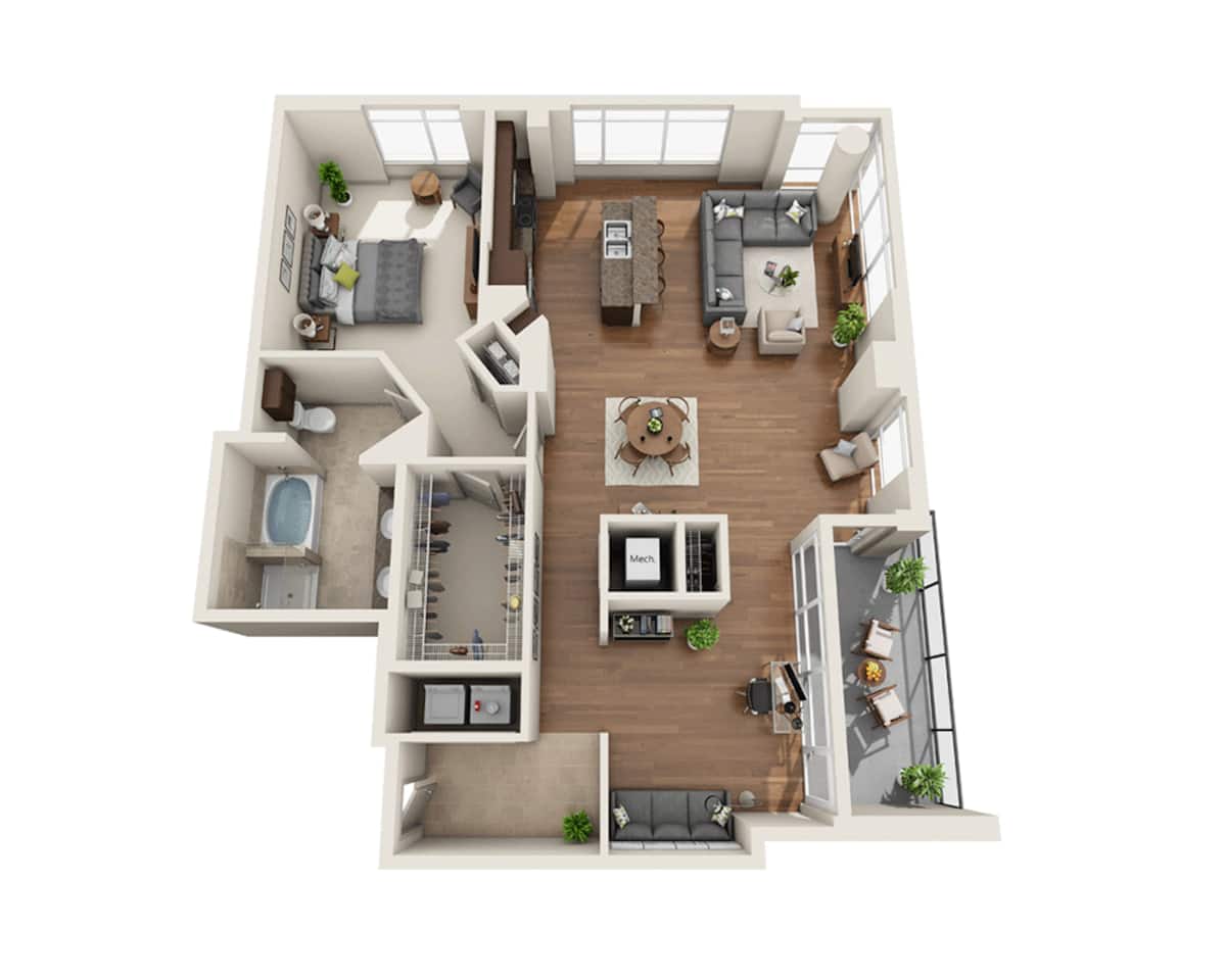 Floorplan diagram for Plan M (A1CD), showing 1 bedroom
