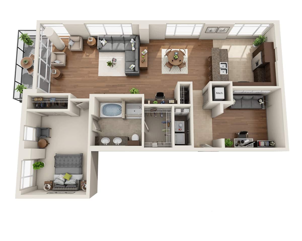 Floorplan diagram for Plan N (A1DD), showing 1 bedroom