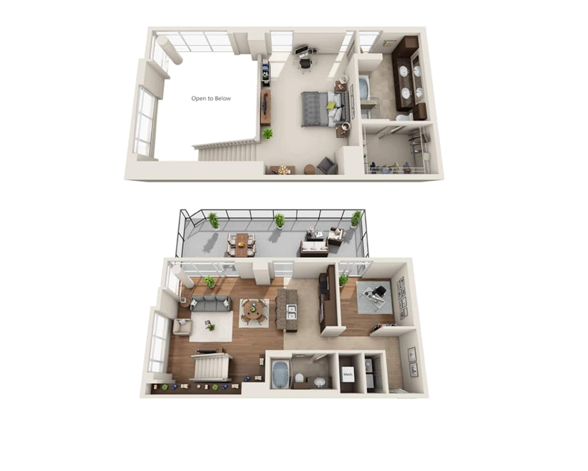 Floorplan diagram for Plan TH3 (A2DT), showing 1 bedroom