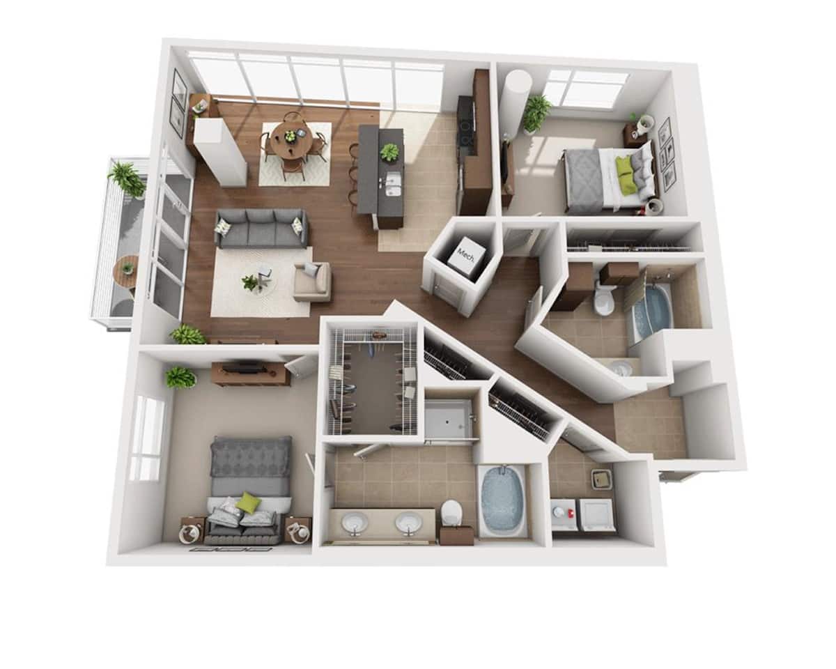 Floorplan diagram for Plan K (B2A), showing 2 bedroom