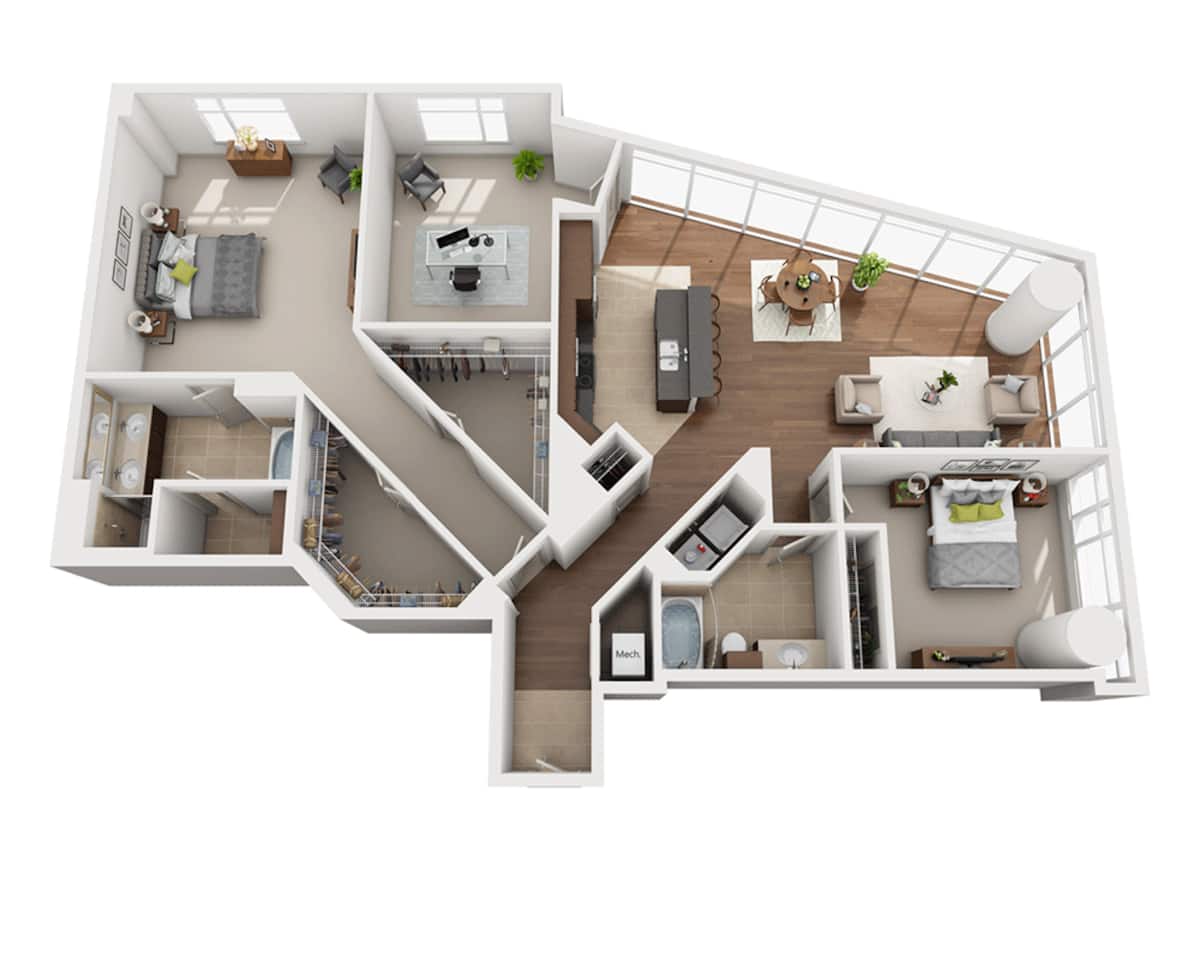 Floorplan diagram for Plan P (B2AD), showing 2 bedroom