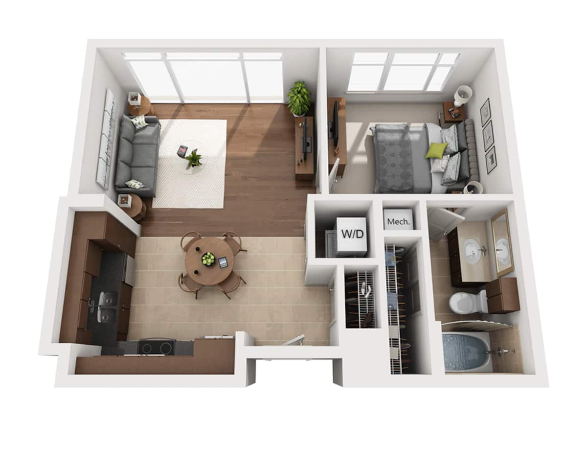 Floorplan diagram for Plan A (A1A), showing 1 bedroom