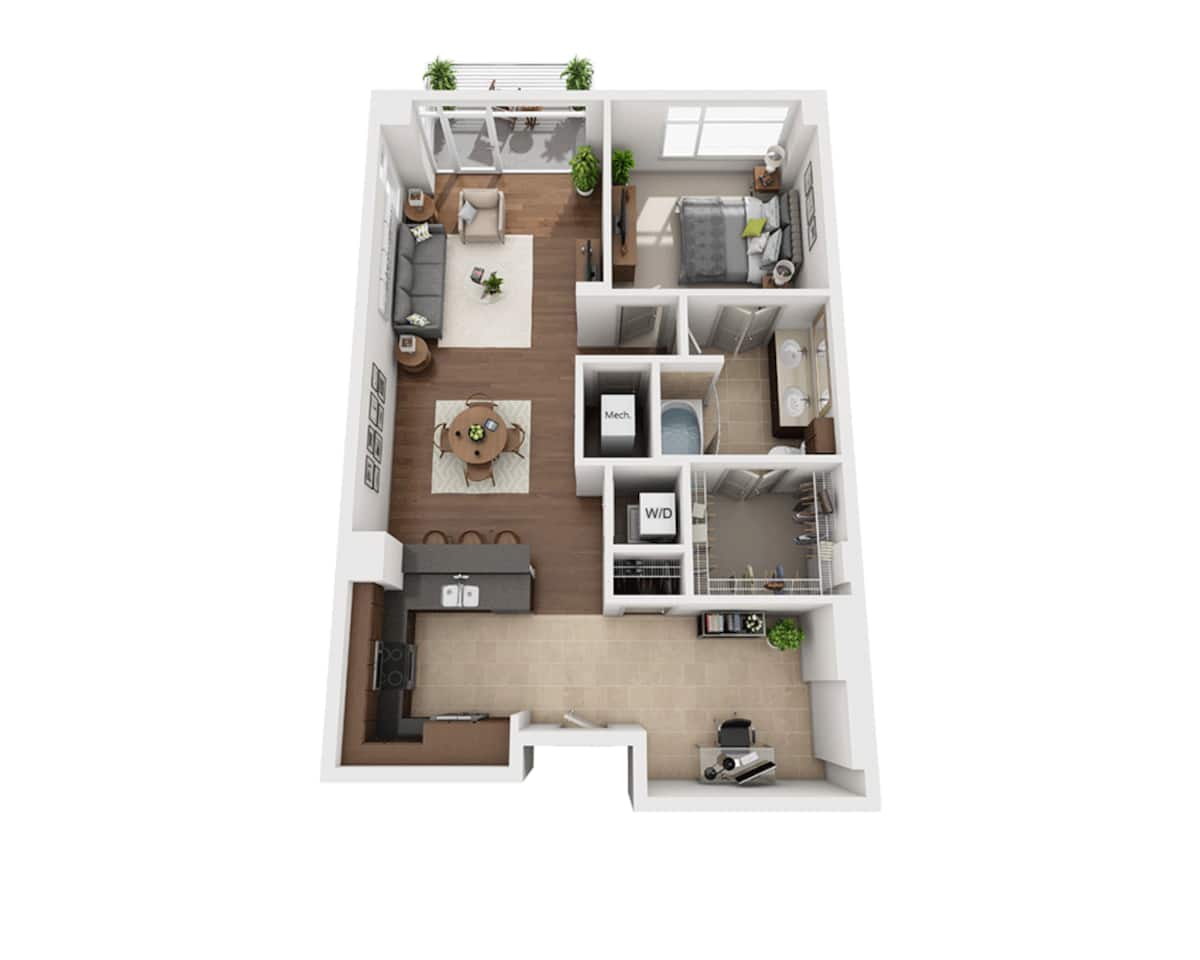 Floorplan diagram for Plan F (A1AD), showing 1 bedroom