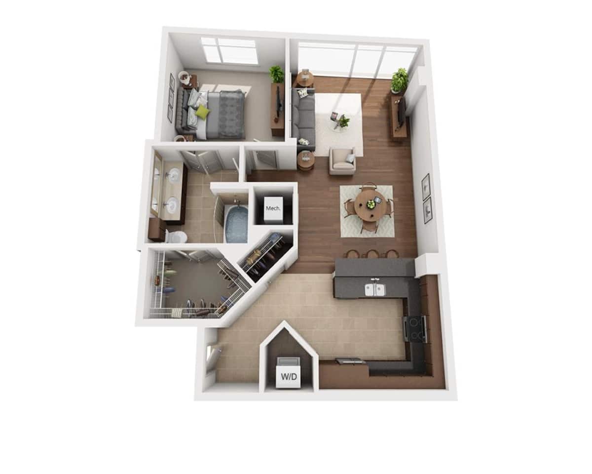 Floorplan diagram for Plan C (A1C), showing 1 bedroom