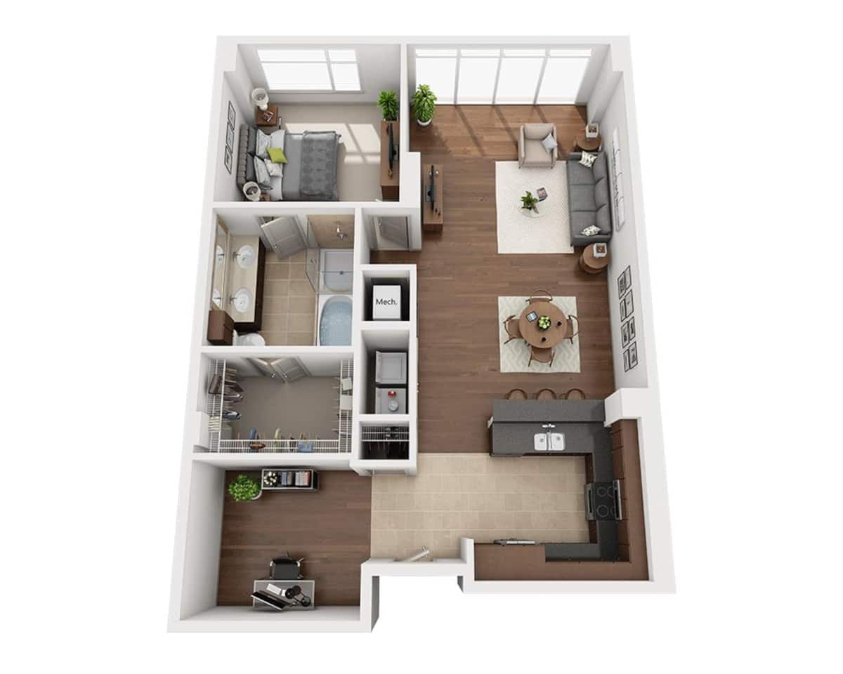 Floorplan diagram for Plan H (A1CD), showing 1 bedroom
