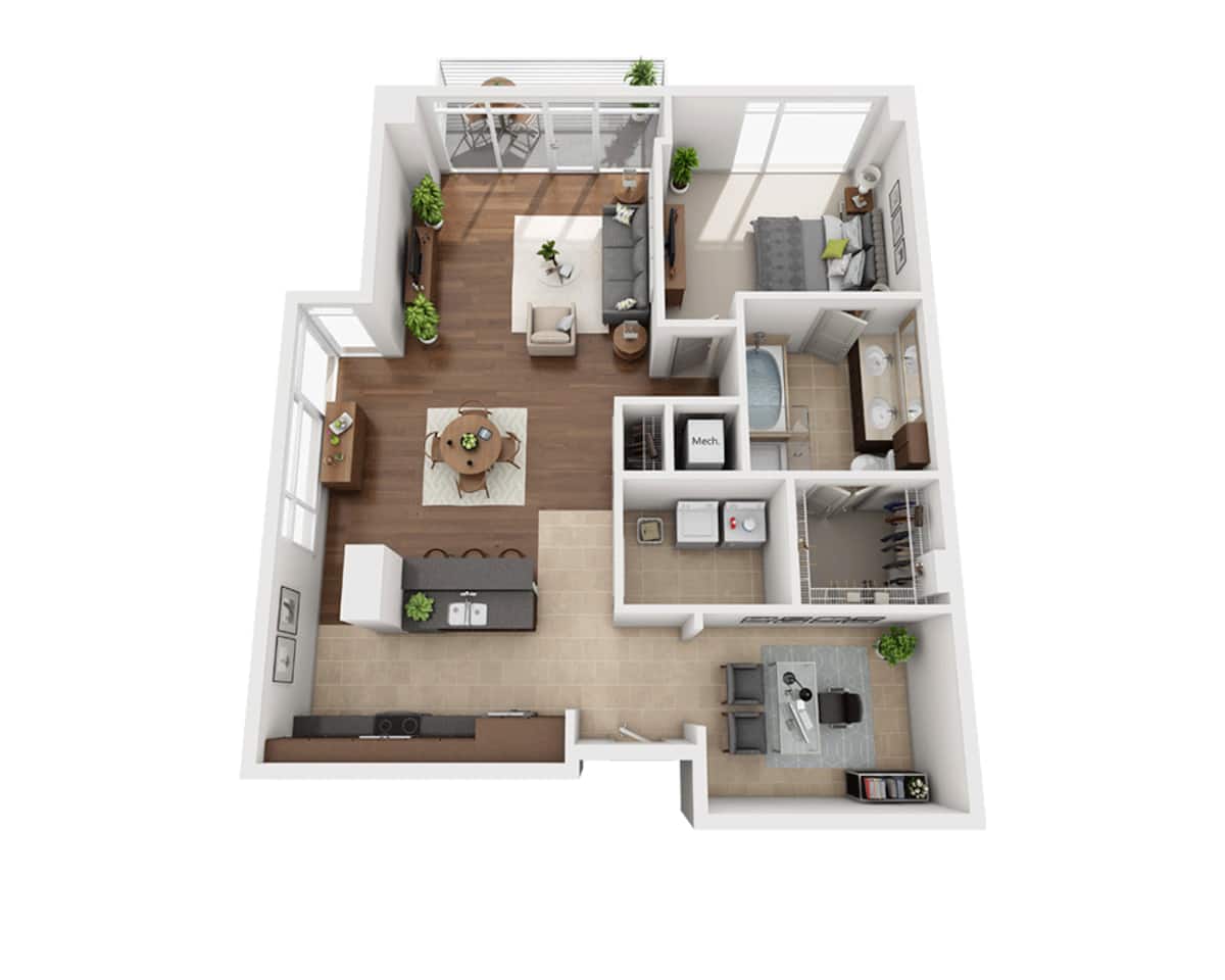 Floorplan diagram for Plan J (A1ED), showing 1 bedroom
