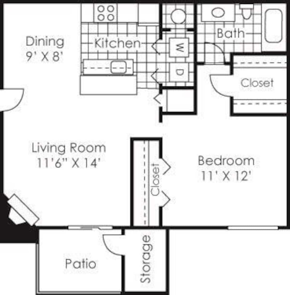 Floorplan diagram for Albemarle, showing 1 bedroom