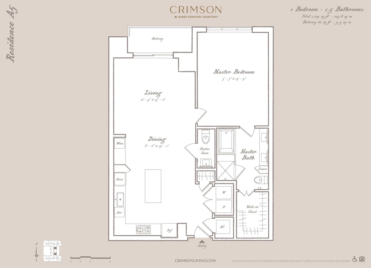 Grundrissdiagramm für Residence A5 zeigt 1 Schlafzimmer