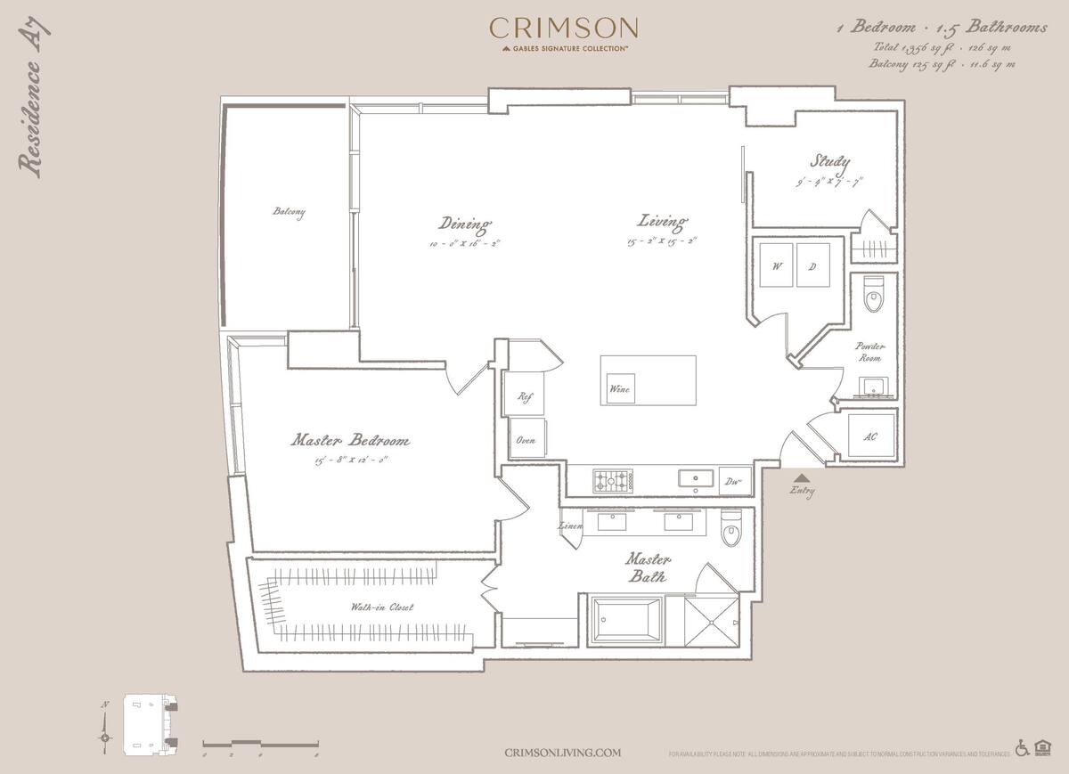 Floorplan diagram for Residence A7 with study, showing 1 bedroom