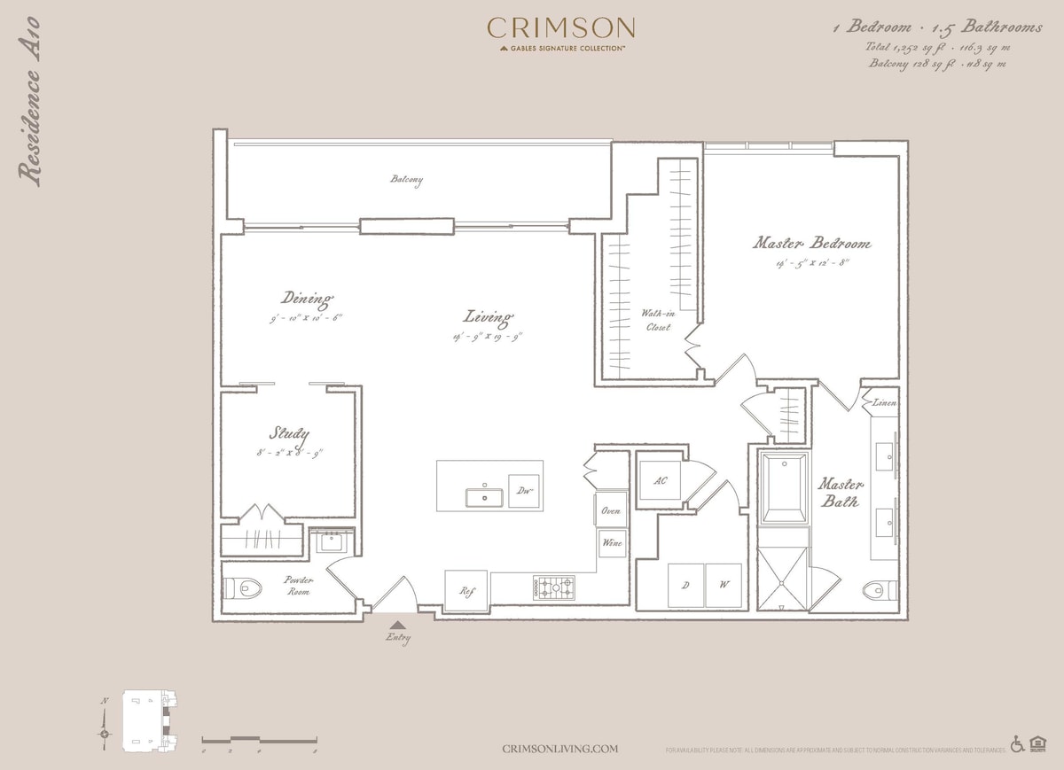 Floorplan diagram for Residence A10 with study, showing 1 bedroom