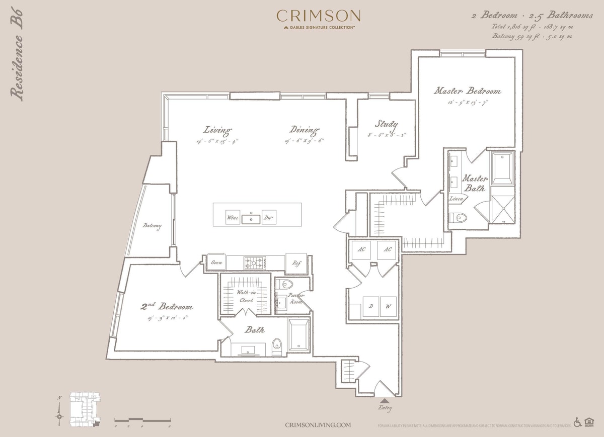 Plano de Residence B6 with study, que muestra 2 habitación
