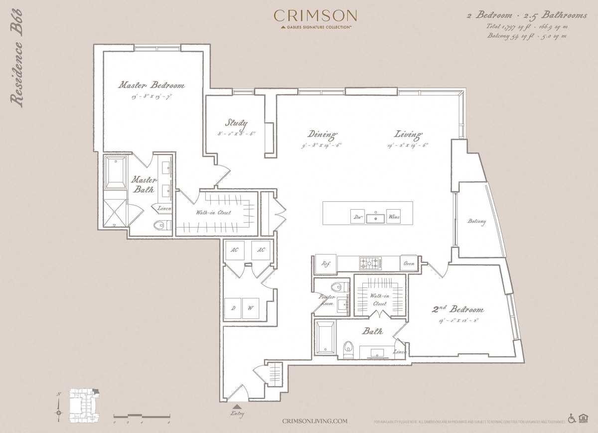 Plano de Residence B6B with study, que muestra 2 habitación