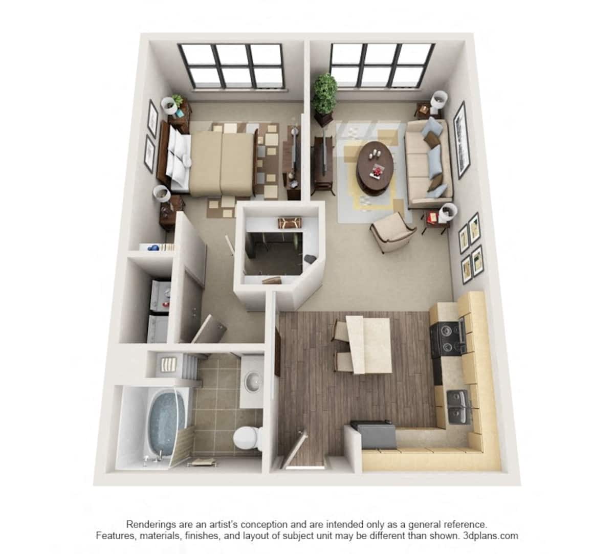 Floorplan diagram for A1, showing 1 bedroom