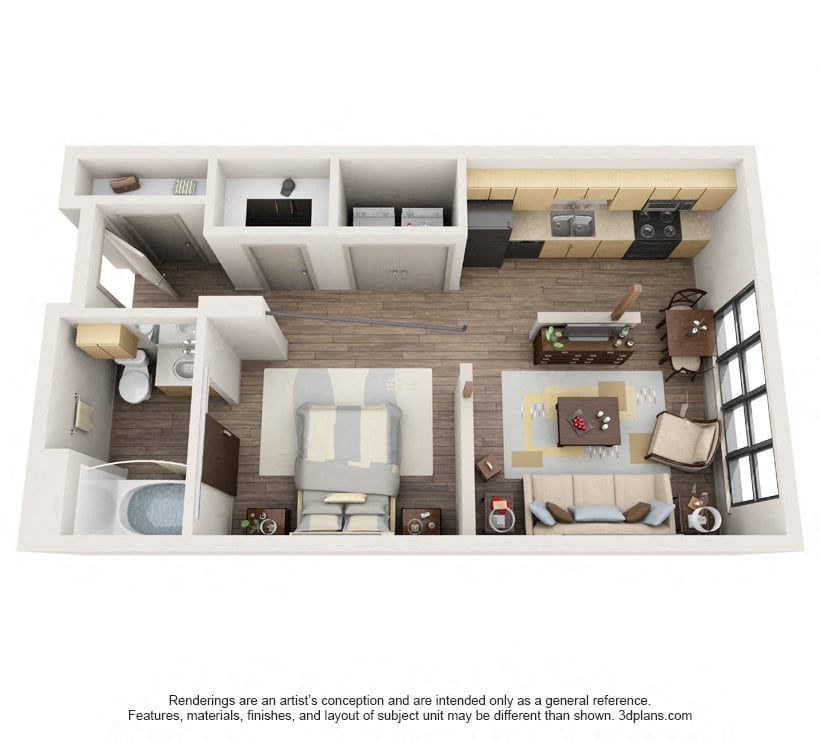 Floorplan diagram for E1, showing Studio