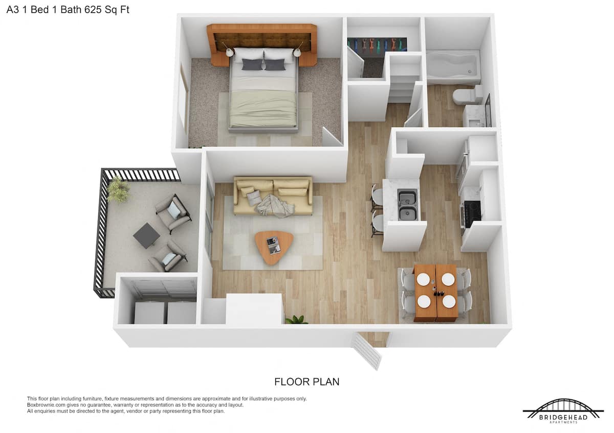Floorplan diagram for A3, showing 1 bedroom