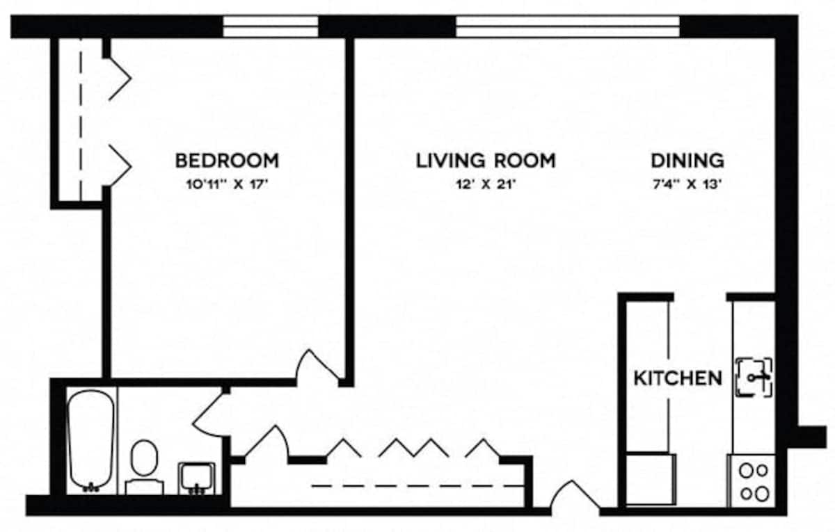 Floorplan diagram for A1, showing 1 bedroom
