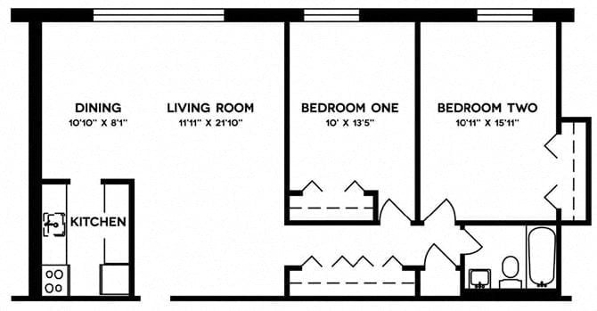 Floorplan diagram for B1, showing 2 bedroom
