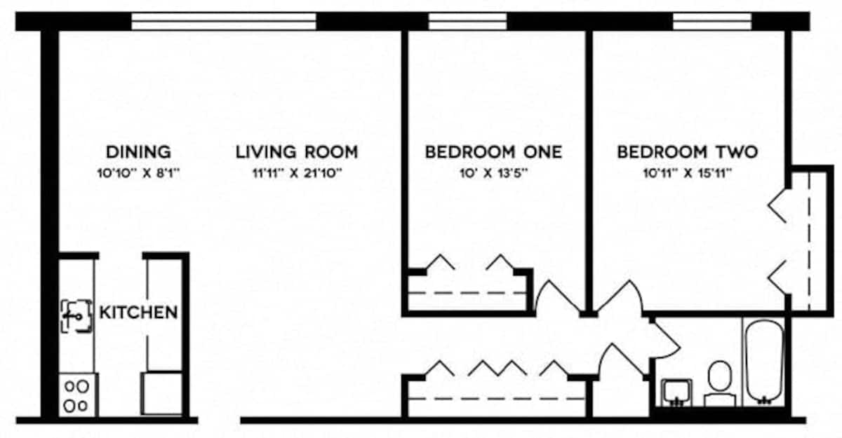Floorplan diagram for B1, showing 2 bedroom