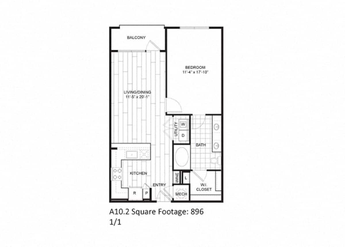 Floorplan diagram for A10, showing 1 bedroom