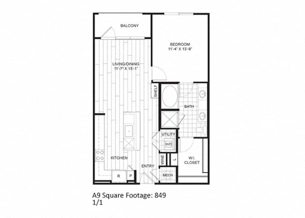 Floorplan diagram for A9, showing 1 bedroom