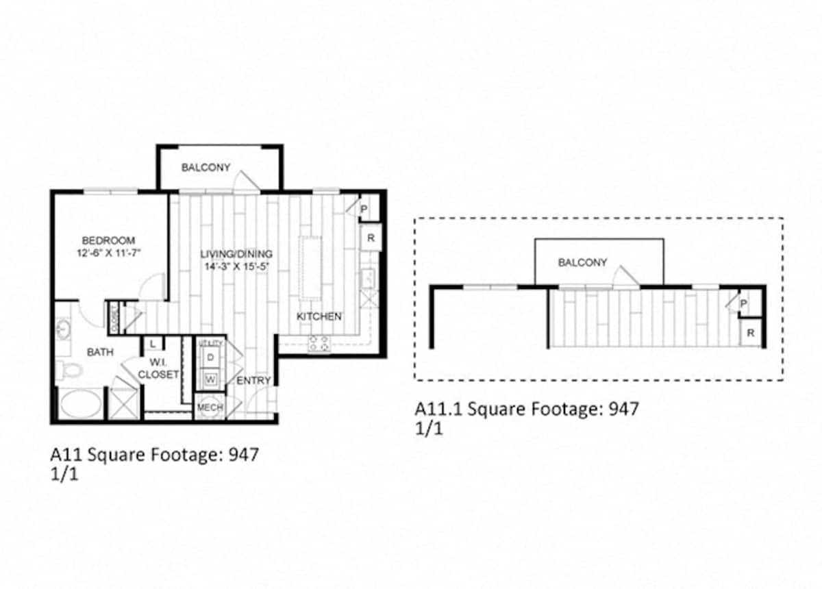 Floorplan diagram for A11, showing 1 bedroom
