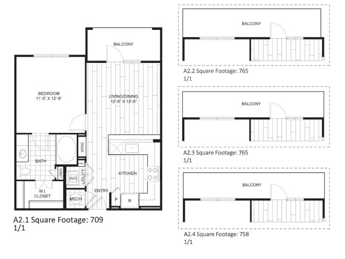 Floorplan diagram for A2A, showing 1 bedroom