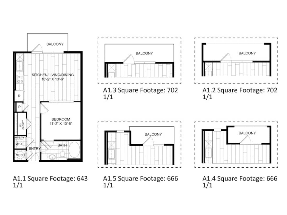 Floorplan diagram for A1A, showing 1 bedroom