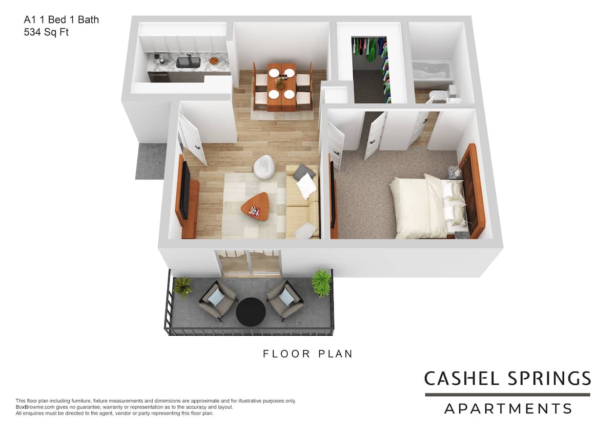 Floorplan diagram for A1, showing 1 bedroom