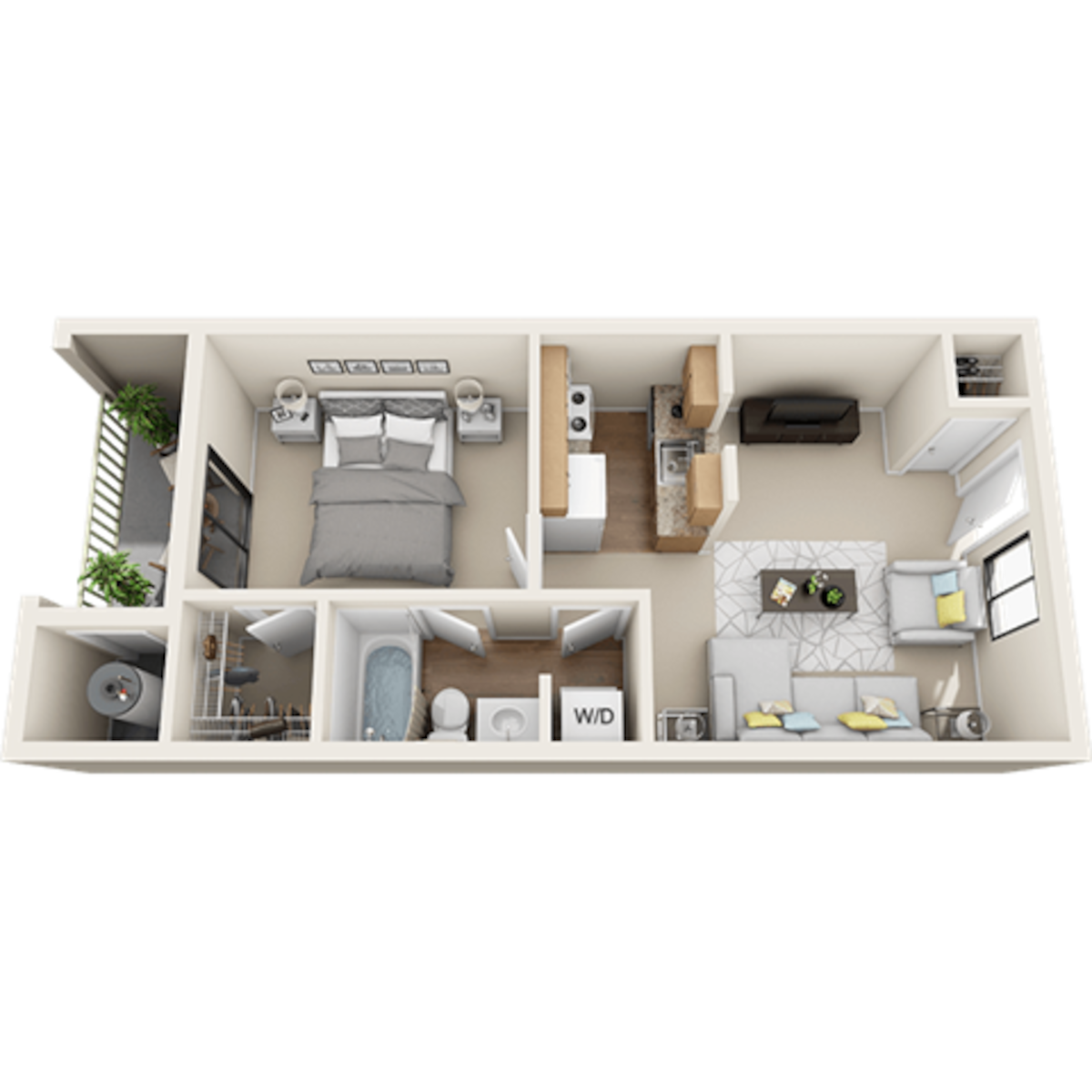 Floorplan diagram for Serenity, showing 1 bedroom