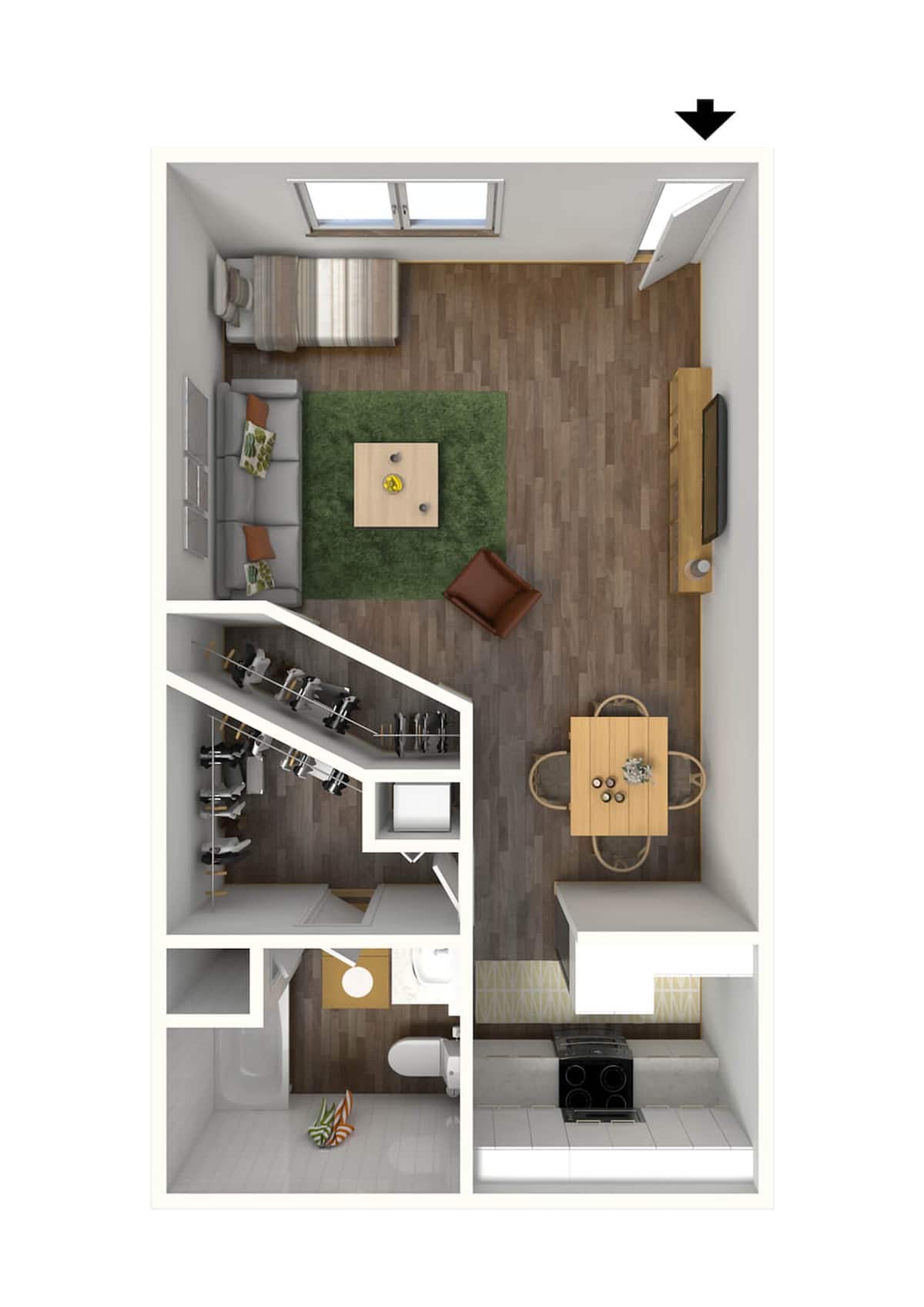 Floorplan diagram for STUDIO 1, showing Studio
