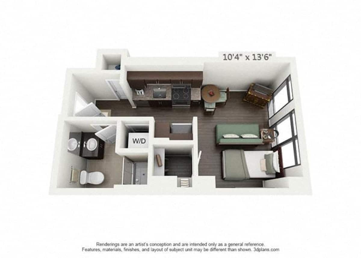 Floorplan diagram for E1A, showing Studio