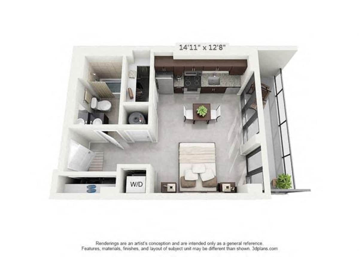 Floorplan diagram for E1B, showing Studio
