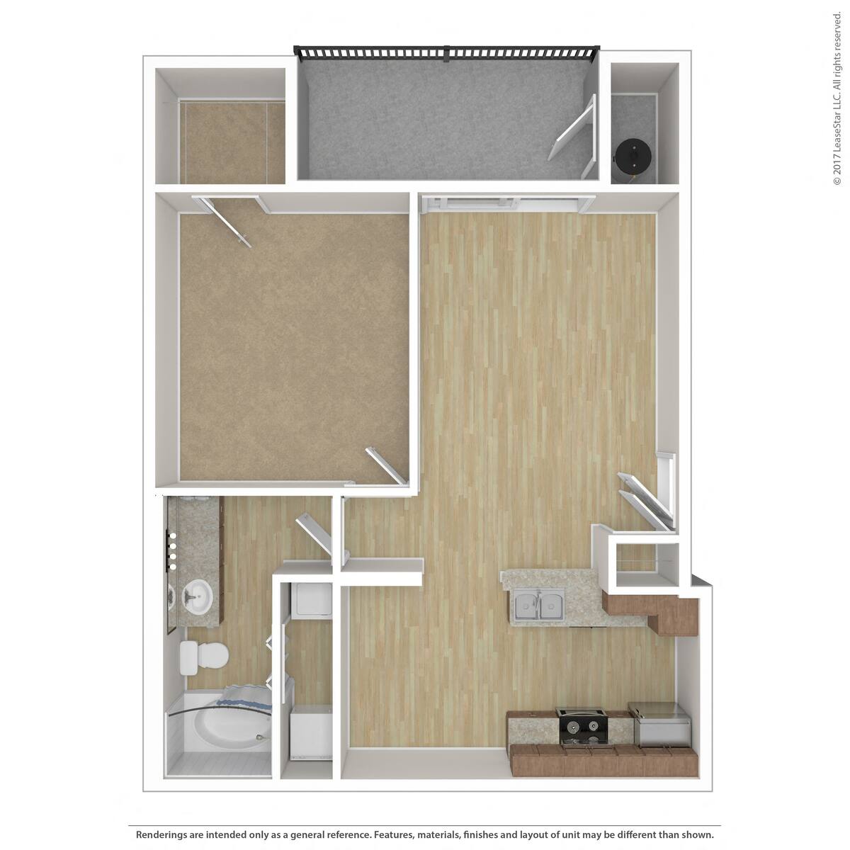 Floorplan diagram for A3, showing 1 bedroom