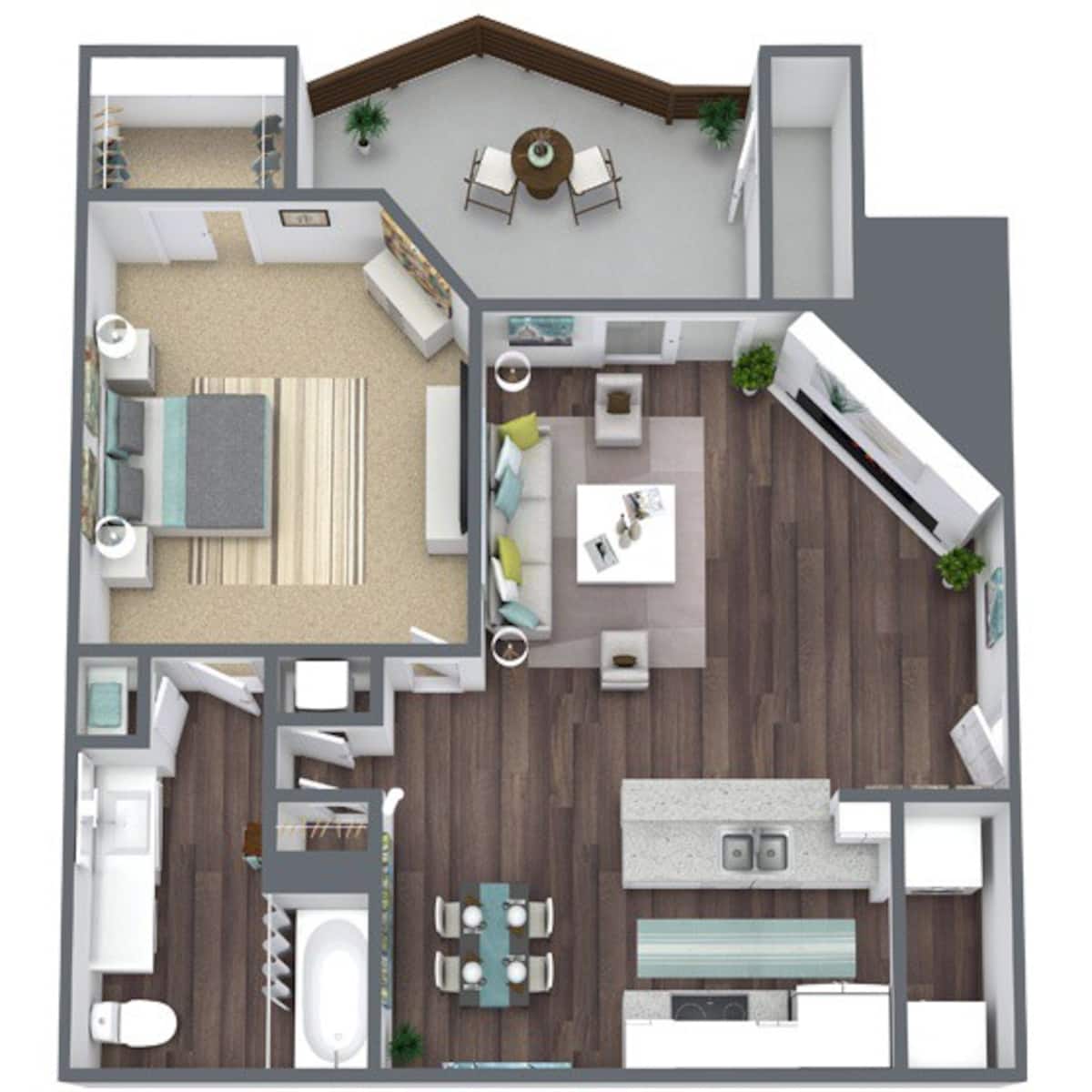 Floorplan diagram for 1 Bed - 1 Bath, showing 1 bedroom