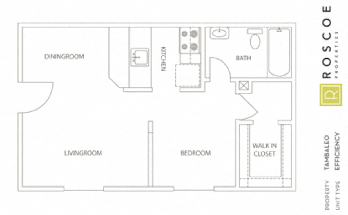 Floorplan diagram for 0 Bedroom 1 Bathroom, showing Studio