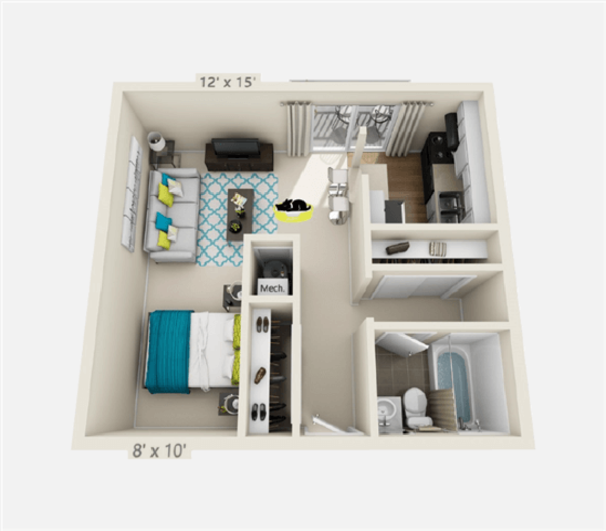 Floorplan diagram for Studio, showing Studio